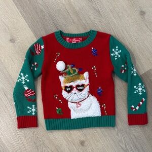 32 Degrees Kids Holiday Cat Sweater - Red and Green
